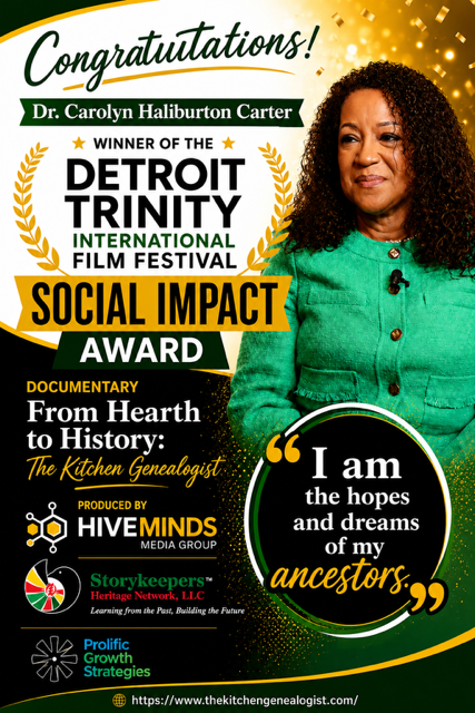 The Detroit Trinity International Film Festival Social Impact Award presented to Dr. Carolyn Haliburton Carter.